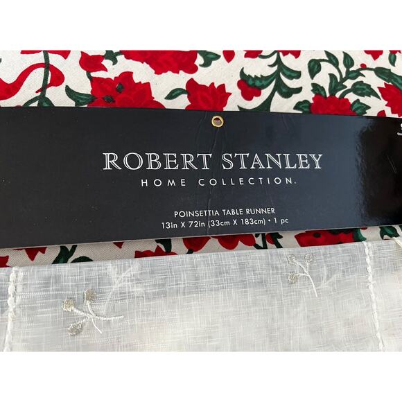 Robert Stanley Poinsettia Table Runner 13 X 72 Christmas Decor Ivory Gold - Picture 2 of 6
